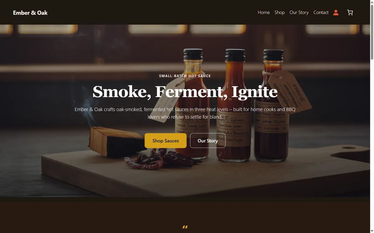 Ember & Oak, a hot sauce online store built by UpSailor
