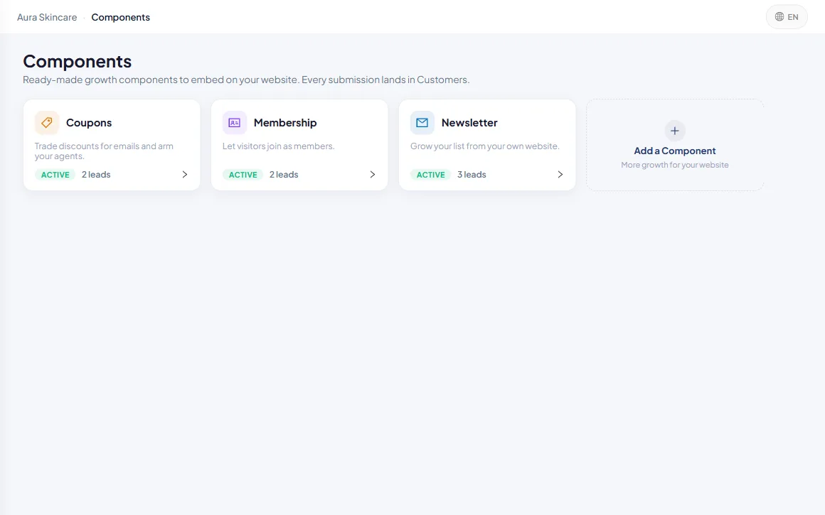 Growth components armed on the site: coupons, membership and newsletter popups